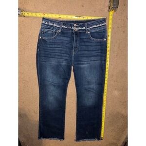 KanCan Womens Dark Wash Frayed Hem Straight Leg Jeans Size 30 221745 T02-07